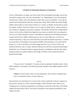 A Problem for Rationalism, April 8th