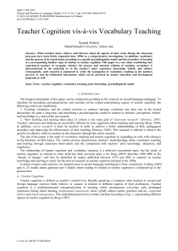 Teacher Cognition vis-&agrave;-vis Vocabulary Teaching