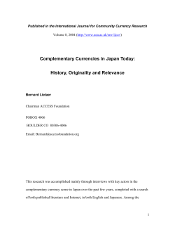 Complementary Currencies in Japan Today: History, Originality and