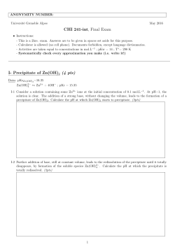 CHI 241-int, Final Exam I- Precipitate of Zn(OH)2 (4 pts)