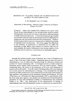BINDING OF I2`I-ALPHA TOXIN OF STAPHYLOCOCCUS AUREUS