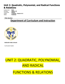 unit 2: quadratic, polynomial, and radical functions