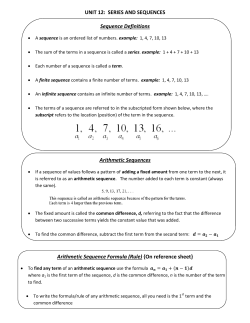 UNIT 12: SERIES AND SEQUENCES Sequence Definitions