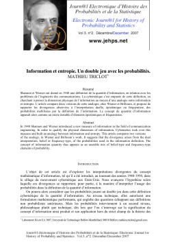 Information et entropie. Un double jeu avec les probabilit&eacute;s.