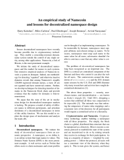 An empirical study of Namecoin and lessons for
