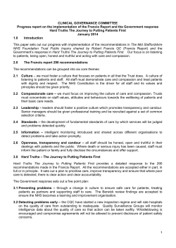 Progress report on the implementation of the Francis Report and the