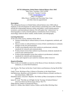 1 HI 792 Colloquium: United States Cultural History Since 1865