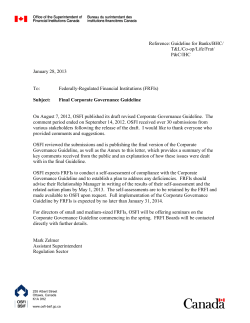 Corporate Governance Guideline (Letter) - OSFI-BSIF