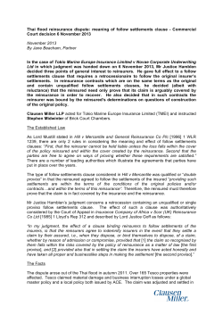 Thai flood reinsurance dispute: meaning of follow settlements clause