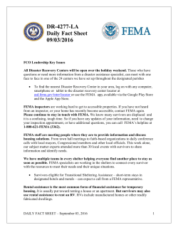 FEMA Daily Fact Sheet as of September 3, 2016