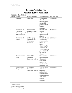 Teacher`s Notes For Middle School Mixtures