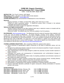 CHEM 385: Organic Chemistry I Spring Semester