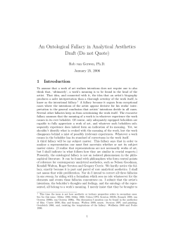 An Ontological Fallacy in Analytical Aesthetics Draft (Do not Quote)