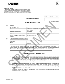 Specimen Memorandum of Lease