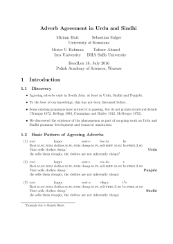 Adverb Agreement in Urdu and Sindhi 1 Introduction