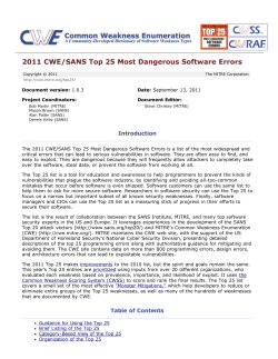 CWE - 2011 CWE/SANS Top 25 Most Dangerous Software Errors