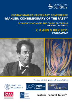 Gustav Mahler Centenary ConferenCe `Mahler