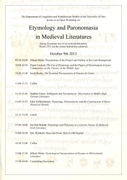 Etymology and Paronomasia in Medieval Literatures