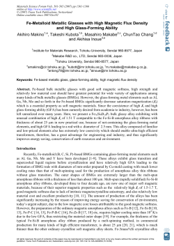 Fe-Metalloid Metallic Glasses with High Magnetic Flux Density and