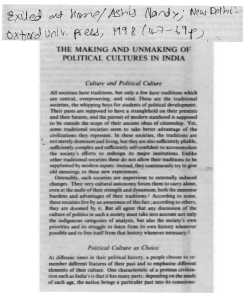 THE MAKING AND UNMAKING OF POLITICAL CULTURES IN INDIA