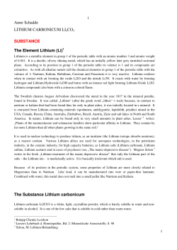 Anne Schadde LITHIUM CARBONICUM LI2CO3 SUBSTANCE The