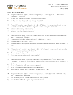 Day 18 - Position, Velocity and Acceleration (Worksheets)