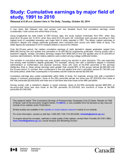 Study: Cumulative earnings by major field of study, 1991 to 2010