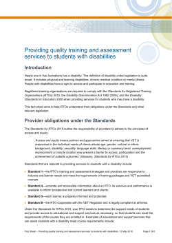 Fact sheet—Providing quality training and assessment services to