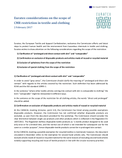 Euratex considerations on the scope of CMR restriction in textile and