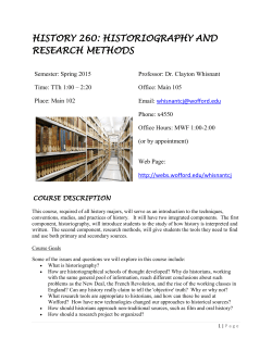 HISTORY 260: HISTORIOGRAPHY AND RESEARCH METHODS