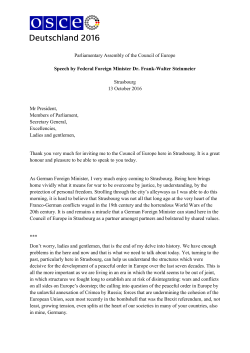 Parliamentary Assembly of the Council of Europe Speech by
