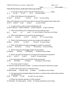 CHEM 2100 Practice for Exam 2 Spring 2014 Page 1 of 5