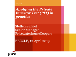 Applying the Private Investor Test (PIT) in practice Steffen Sühnel