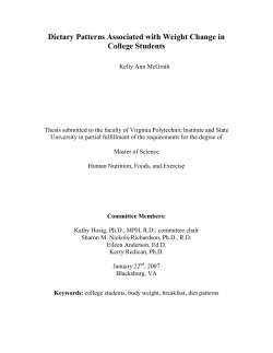 Dietary Patterns Associated with Weight Change in College Students