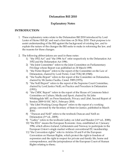 Defamation Bill 2010 Explanatory Notes INTRODUCTION
