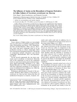 The Influence of Auxins on the Biosynthesis of Isoprene Derivatives