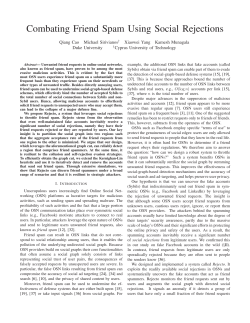 Combating Friend Spam Using Social Rejections