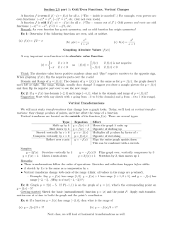 Section 2.5 part 1: Odd/Even Functions, Vertical Changes A function