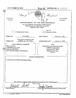 NRG Energy, Inc, Dickerson - Maryland Department of the