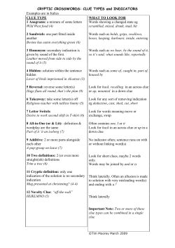 CRYPTIC CROSSWORDS: CLUE TYPES and INDICATORS