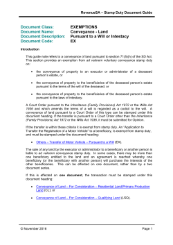 Conveyance - Land Pursuant to a Will