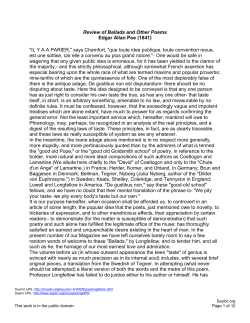 Review of Ballads and Other Poems Edgar Allan Poe (1841) "IL