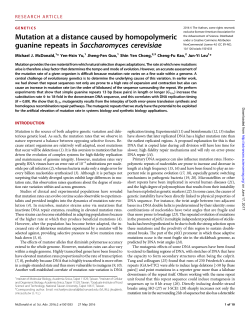 Mutation at a distance caused by homopolymeric guanine repeats in