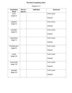 The Giver Vocabulary Chart Chapters 1
