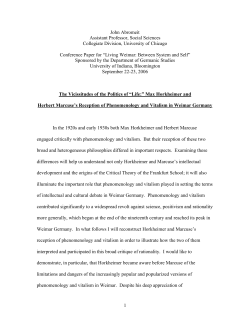 The Vicissitudes of the Politics of &ldquo;Life:&rdquo; Max Horkheimer and