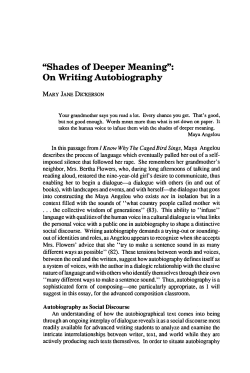 "Shades of Deeper Meaning": On Writing Autobiography