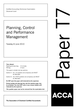 Planning, Control and Performance Management