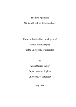 The Late Agnostic: William Bronk as Religious Poet Thesis