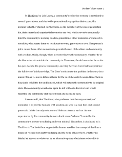 Student`s last name 1 In The Giver, by Lois Lowry, a community`s