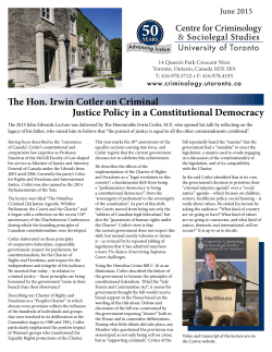 The Hon. Irwin Cotler on Criminal Justice Policy in a Constitutional